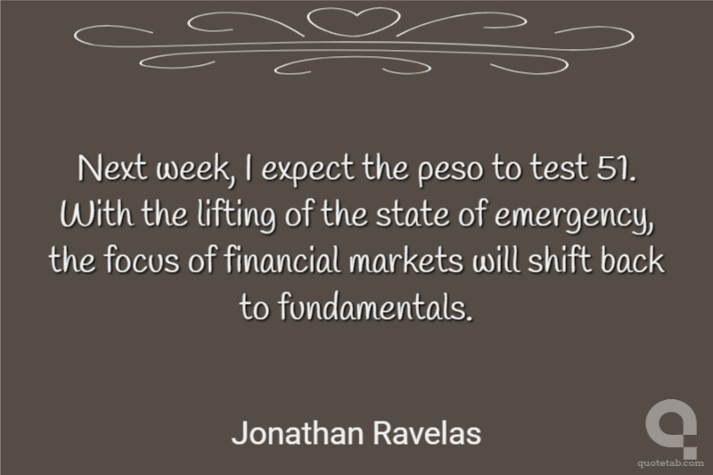 Next week, I expect the peso to test 51. With the lifting of the state of emergency, the focus of financial markets will shift back to fundamentals.