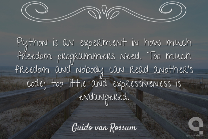 Python is an experiment in how much freedom programmers need. Too much freedom and nobody can read another's code; too little and expressiveness is endangered.
