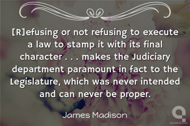 [R]efusing or not refusing to execute a law to stamp it with its final character . . . makes the Judiciary department paramount in fact to the Legislature, which was never intended and can never be proper.