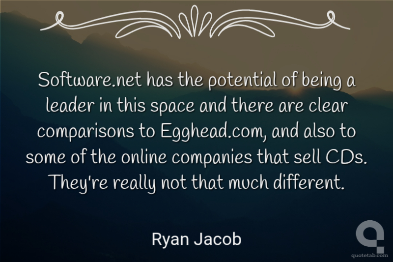 Software.net has the potential of being a leader in this space and there are clear comparisons to Egghead.com, and also to some of the online companies that sell CDs. They're really not that much different.