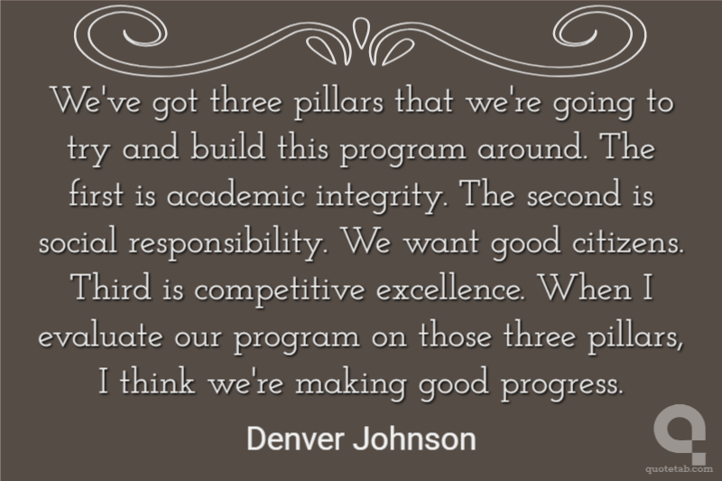 We've got three pillars that we're going to try and build this program around. The first is academic integrity. The second is social responsibility. We want good citizens. Third is competitive excellence. When I evaluate our program on those three pillars, I think we're making good progress.